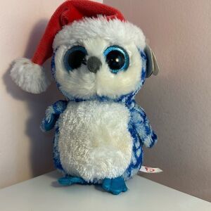 Ty Beanie Baby Owl Icicles with Santa Hat Tags